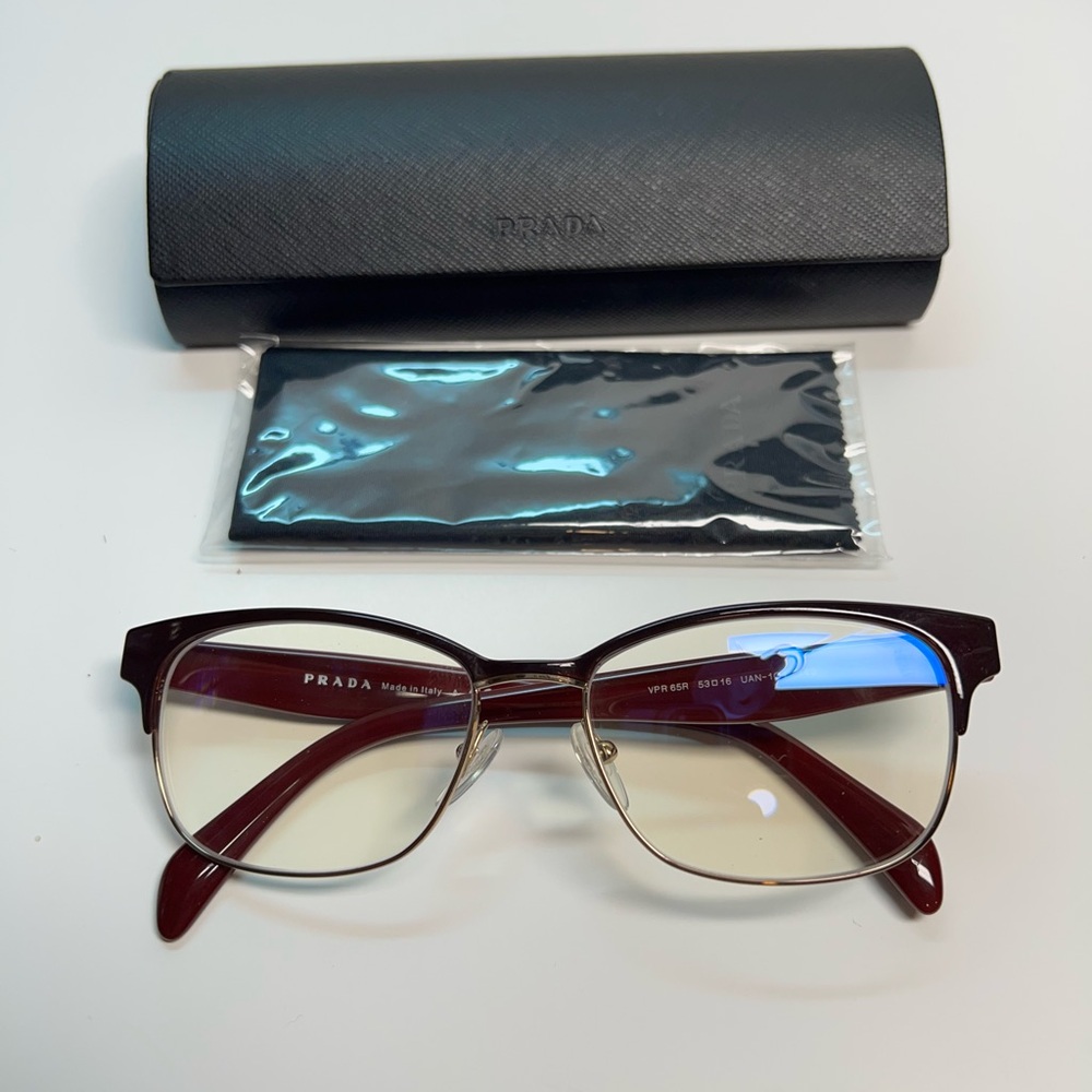 Prada Burgundy and Gold Eyeglasses with Case